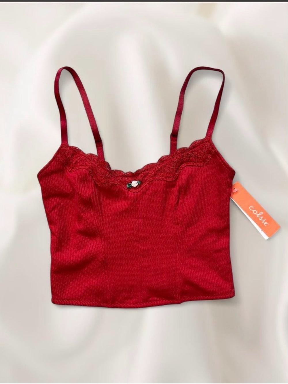 COLSIE Baby Camisole Tank Cropped Lace-Trim Red size S Y2K Coquette